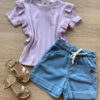 Blusa Infantil Feminina Manga Curta Canelada com Babado Lilás Fernanda Ramos Kids