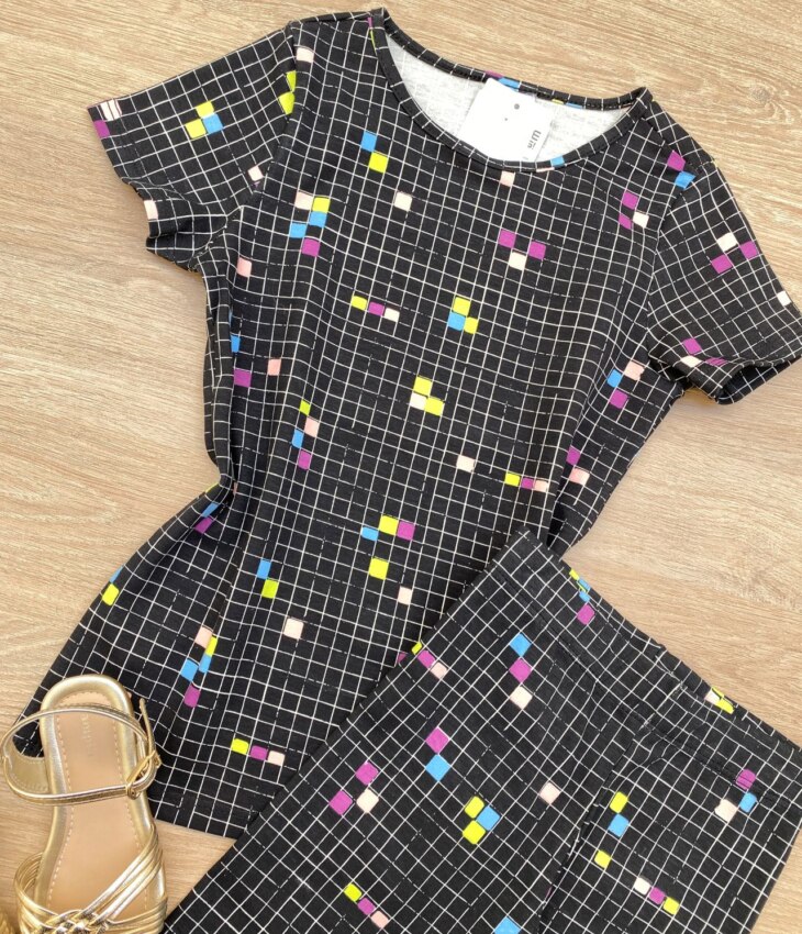 fernandaramoskids com br Blusa Infantil Feminina Manga Curta Justa Xadrez Preta 1