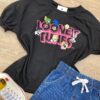 fernandaramoskids com br Blusa Manga Curta Infantil Feminina Ampla com Estampa Preta 1
