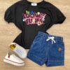 Blusa Manga Curta Infantil Feminina Ampla com Estampa Preta Fernanda Ramos Kids