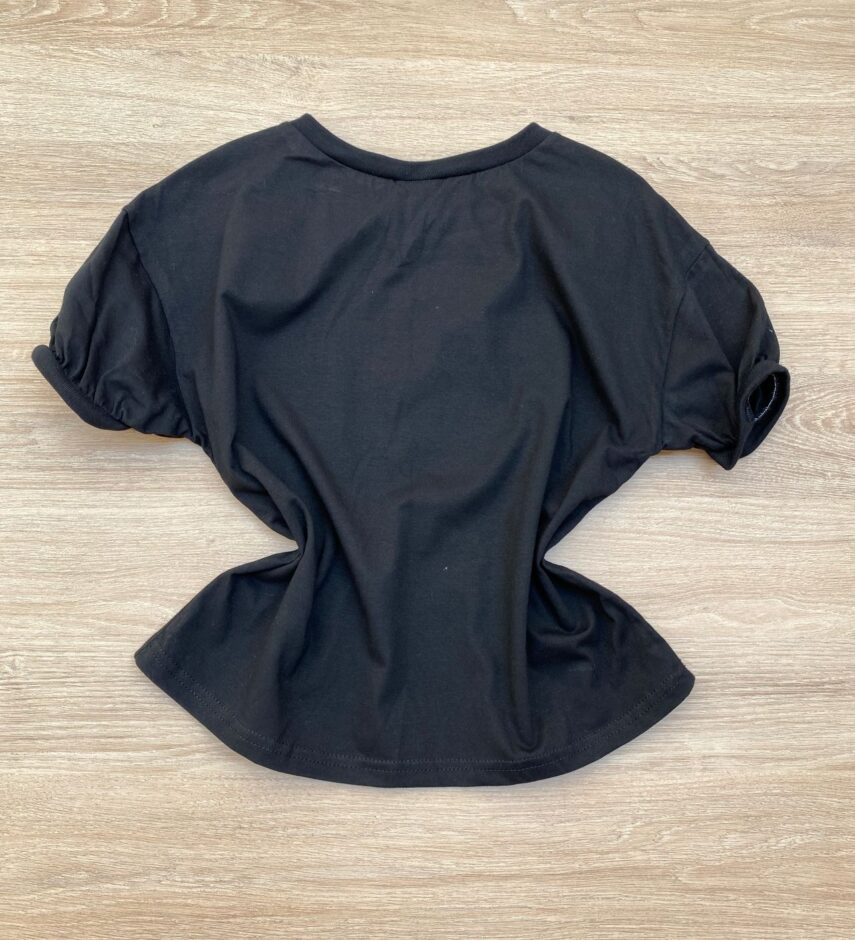 fernandaramoskids com br Blusa Manga Curta Infantil Feminina Ampla com Estampa Preta 2
