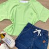 fernandaramoskids com br Blusa Manga Curta Infantil Feminina Ampla Verde 1