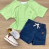Blusa Manga Curta Infantil Feminina Ampla Verde Fernanda Ramos Kids