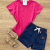 Blusa Manga Curta Infantil Feminina Pink Cotton Fernanda Ramos Kids