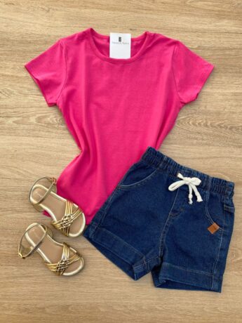 Blusa Manga Curta Infantil Feminina Pink Cotton Fernanda Ramos Kids