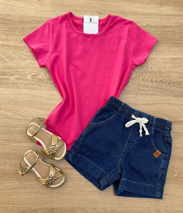 Blusa Manga Curta Infantil Feminina Pink Cotton Fernanda Ramos Kids