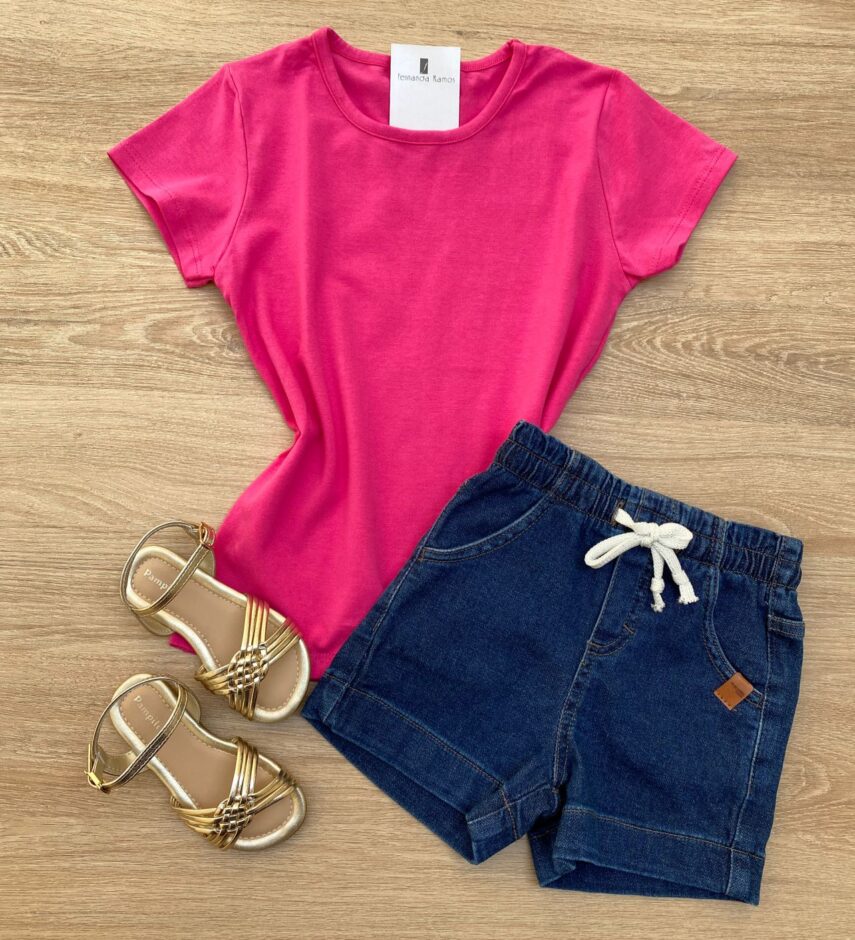 Blusa Manga Curta Infantil Feminina Pink Cotton Fernanda Ramos Kids