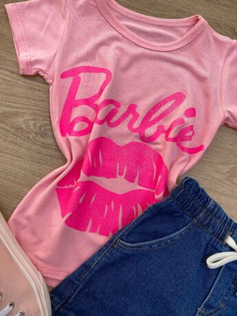 fernandaramoskids com br Blusa Manga Curta Infantil Feminina Rosa com Detalhe Pink 1