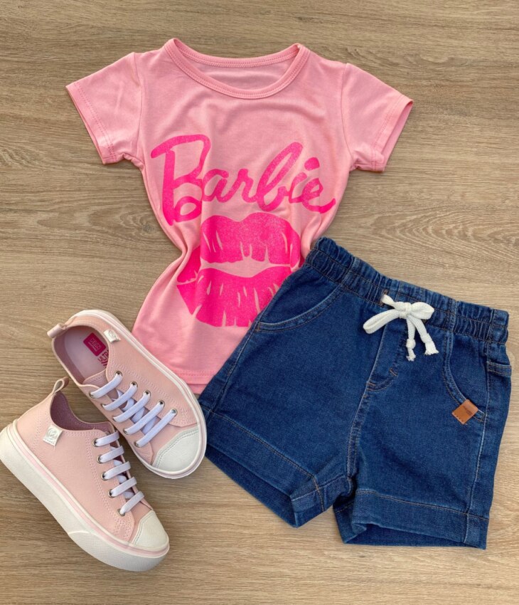 Blusa Manga Curta Infantil Feminina Rosa com Detalhe Pink Fernanda Ramos Kids