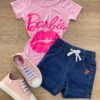 Blusa Manga Curta Infantil Feminina Rosa com Estampa Pink Fernanda Ramos Kids