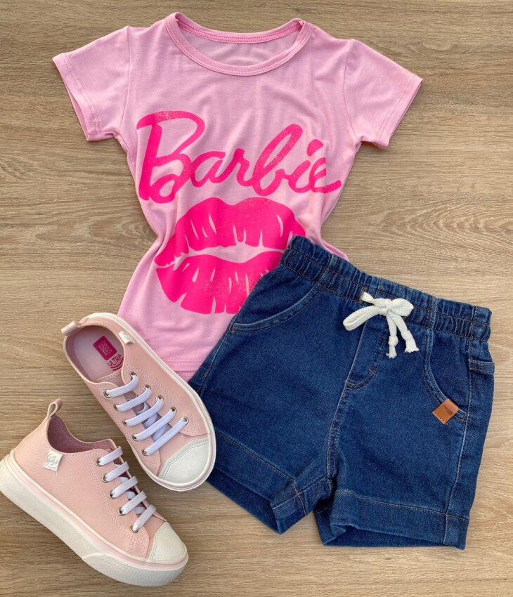 Blusa Manga Curta Infantil Feminina Rosa com Estampa Pink Fernanda Ramos Kids