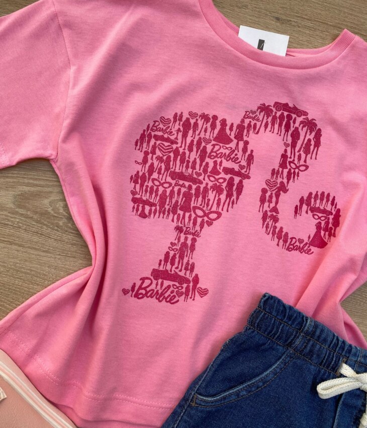 fernandaramoskids com br Blusa Manga Curta Infantil Feminina Rosa com Estampa Rosa Escuro 1
