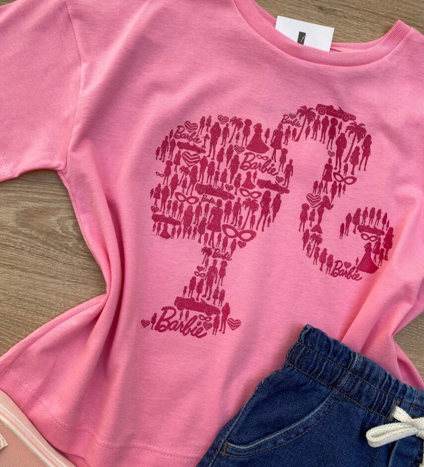 fernandaramoskids com br Blusa Manga Curta Infantil Feminina Rosa com Estampa Rosa Escuro 1