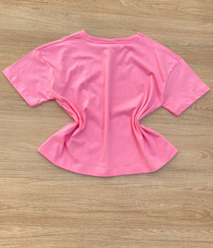 fernandaramoskids com br Blusa Manga Curta Infantil Feminina Rosa com Estampa Rosa Escuro 2