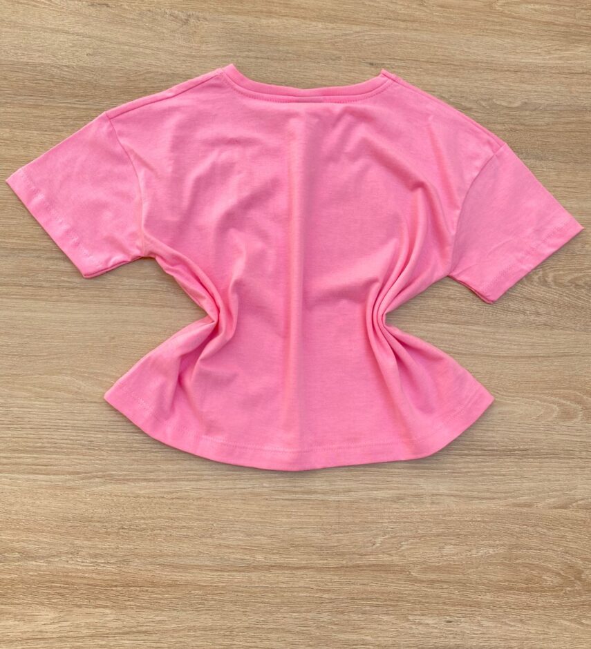 fernandaramoskids com br Blusa Manga Curta Infantil Feminina Rosa com Estampa Rosa Escuro 2