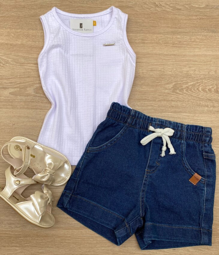 Blusa Regata Infantil Feminina Justa Branca Fernanda Ramos Kids