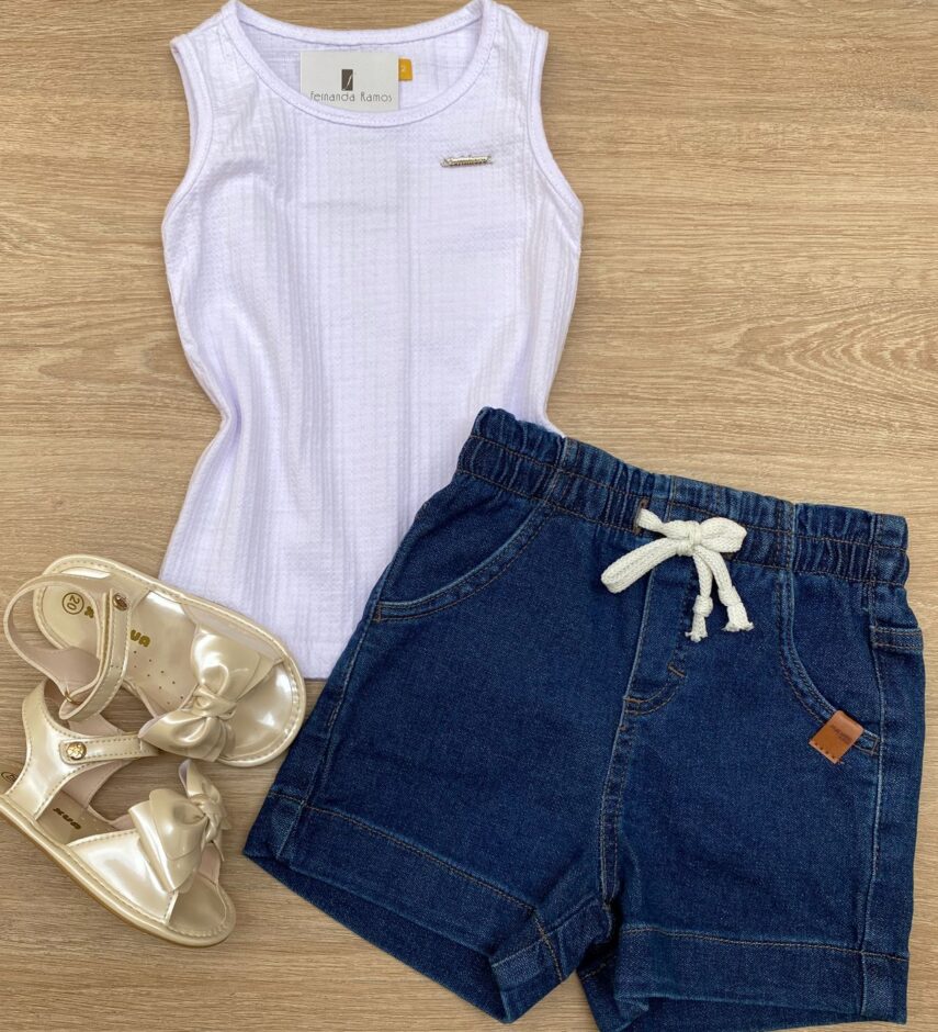 Blusa Regata Infantil Feminina Justa Branca Fernanda Ramos Kids
