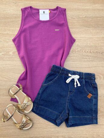 Blusa Regata Infantil Feminina Justa Fúcsia Fernanda Ramos Kids