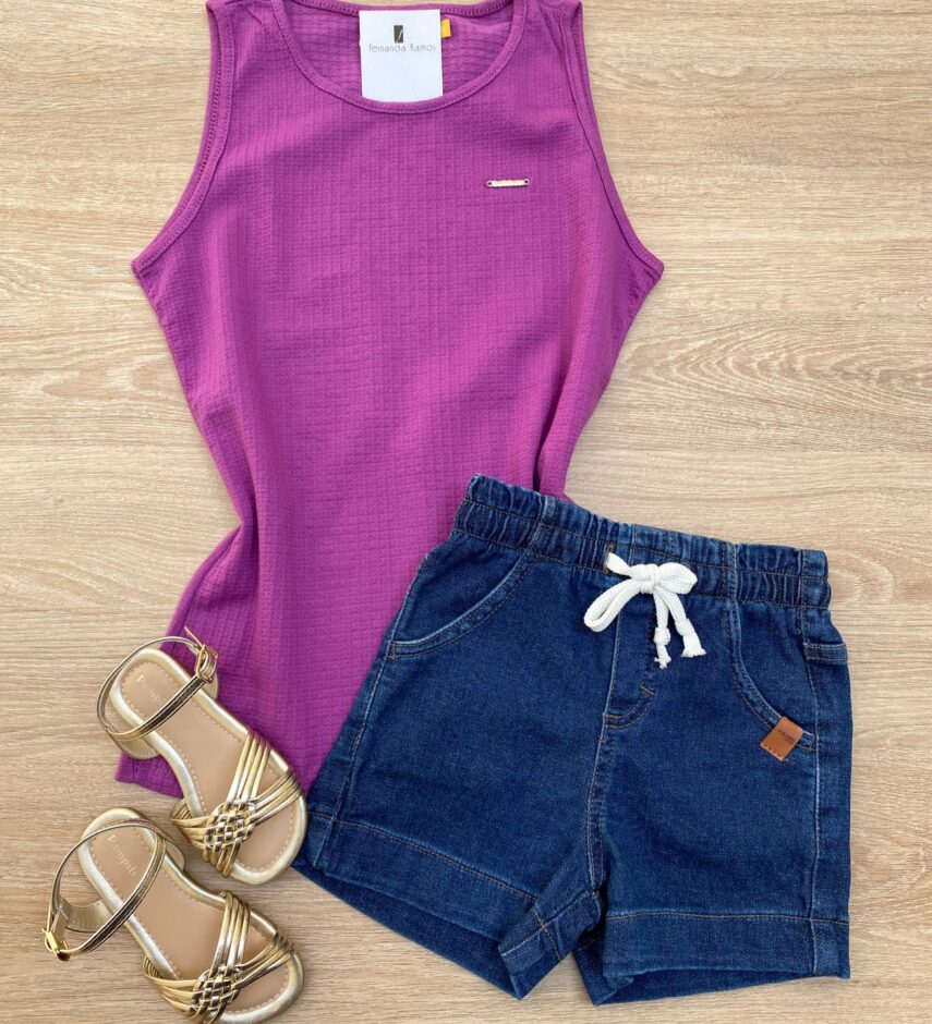 Blusa Regata Infantil Feminina Justa Fúcsia Fernanda Ramos Kids