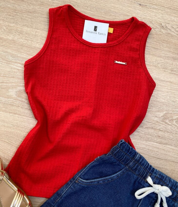 fernandaramoskids com br Blusa Regata Infantil Feminina Justa Vermelha 1