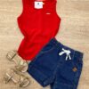 Blusa Regata Infantil Feminina Justa Vermelha Fernanda Ramos Kids