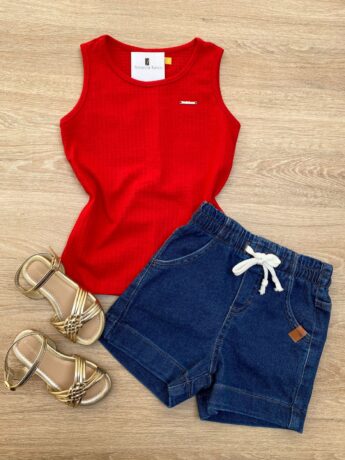 Blusa Regata Infantil Feminina Justa Vermelha Fernanda Ramos Kids