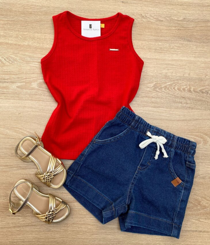 Blusa Regata Infantil Feminina Justa Vermelha Fernanda Ramos Kids