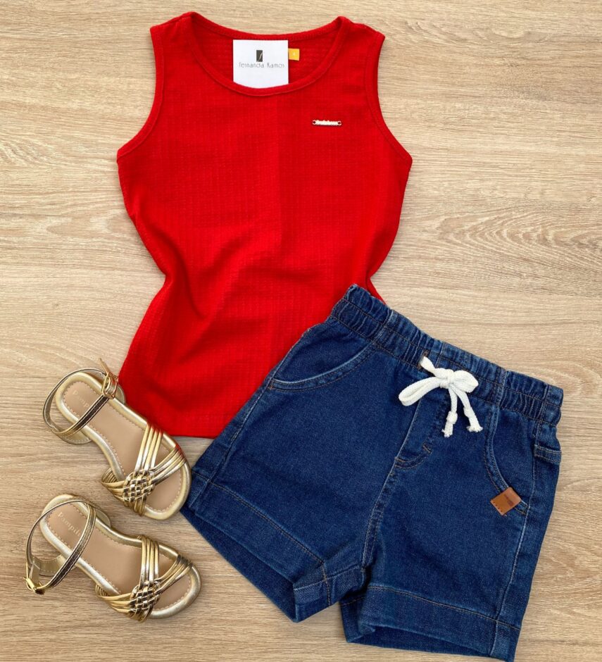 Blusa Regata Infantil Feminina Justa Vermelha Fernanda Ramos Kids
