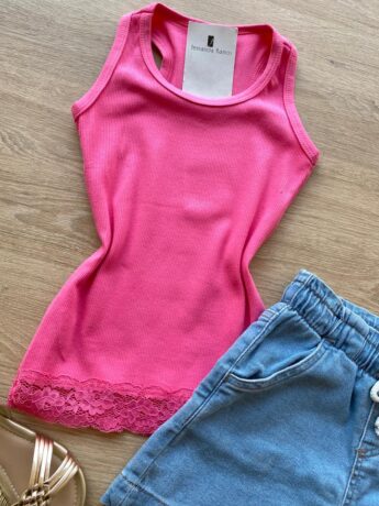 fernandaramoskids com br Blusa Regata Infantil Feminina Tradicional Pink Detalhe em Renda 1