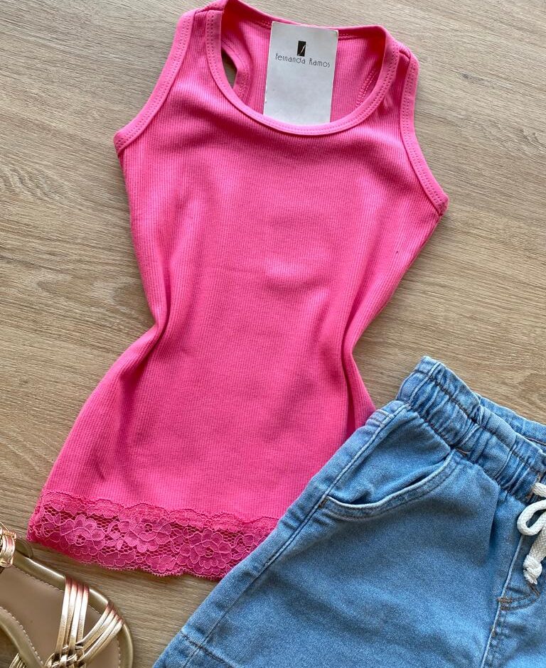 fernandaramoskids com br Blusa Regata Infantil Feminina Tradicional Pink Detalhe em Renda 1