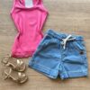 Blusa Regata Infantil Feminina Tradicional Pink Detalhe em Renda Fernanda Ramos Kids