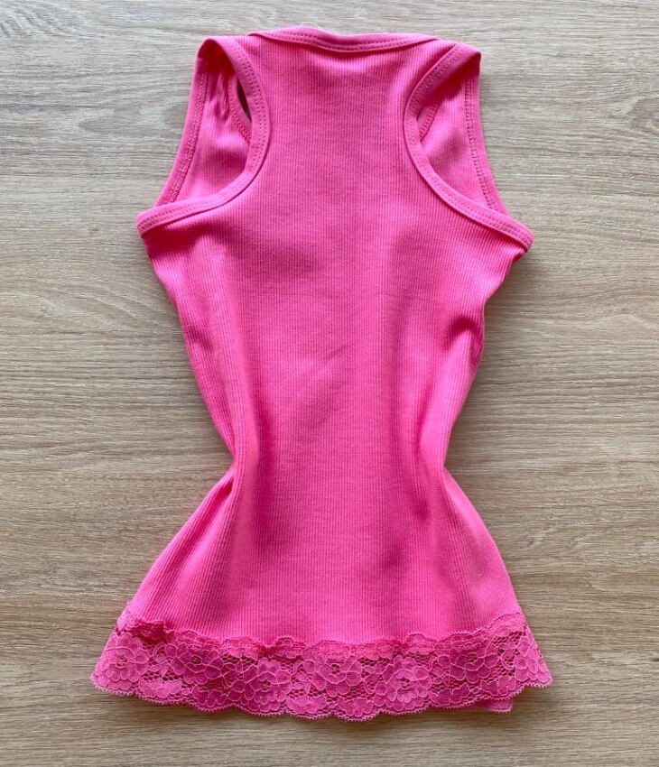 fernandaramoskids com br Blusa Regata Infantil Feminina Tradicional Pink Detalhe em Renda 2