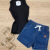 Blusa Regata Infantil Feminina Tradicional Preta Detalhe em Renda Fernanda Ramos Kids