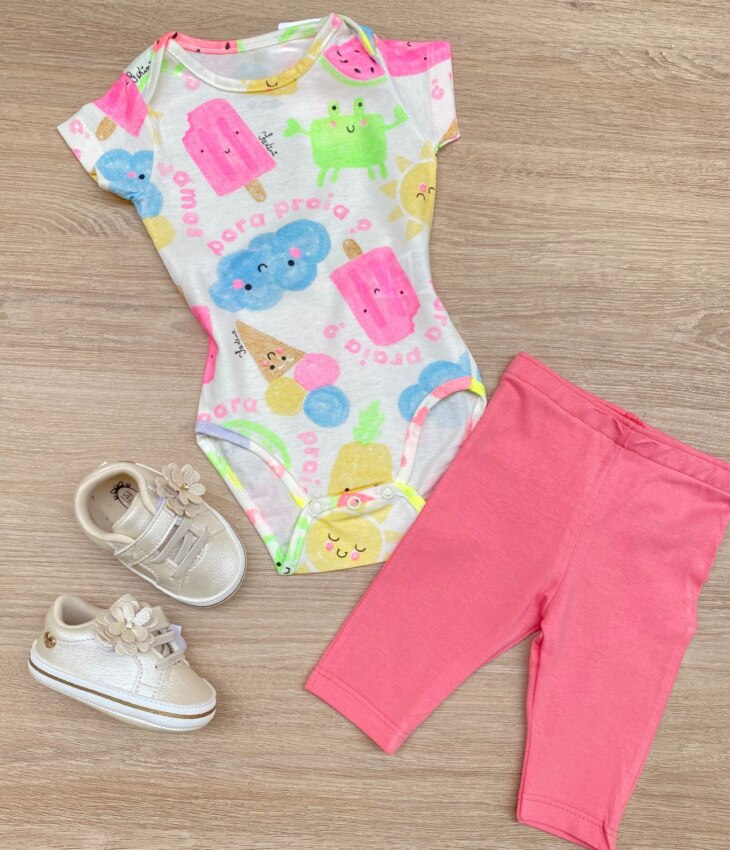 Body Infantil Feminino Estampado Fundo Off White Fernanda Ramos Kids