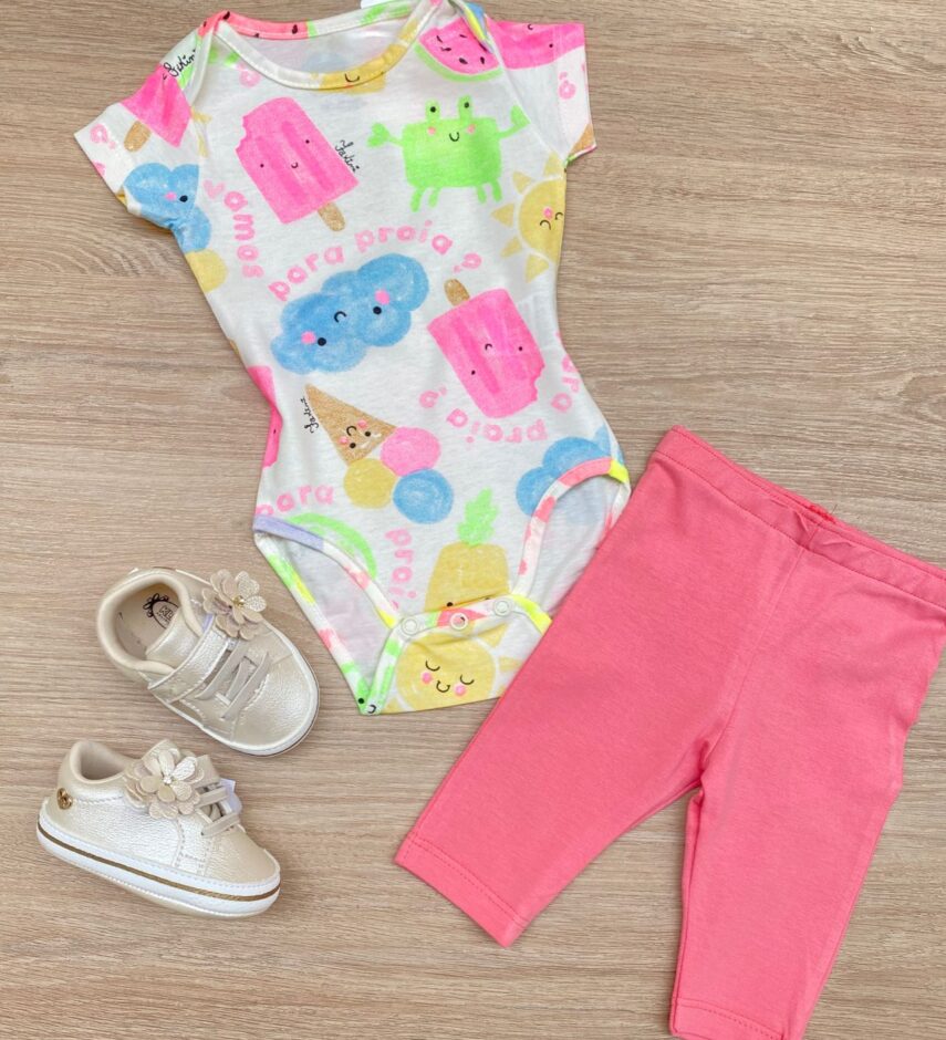 Body Infantil Feminino Estampado Fundo Off White Fernanda Ramos Kids