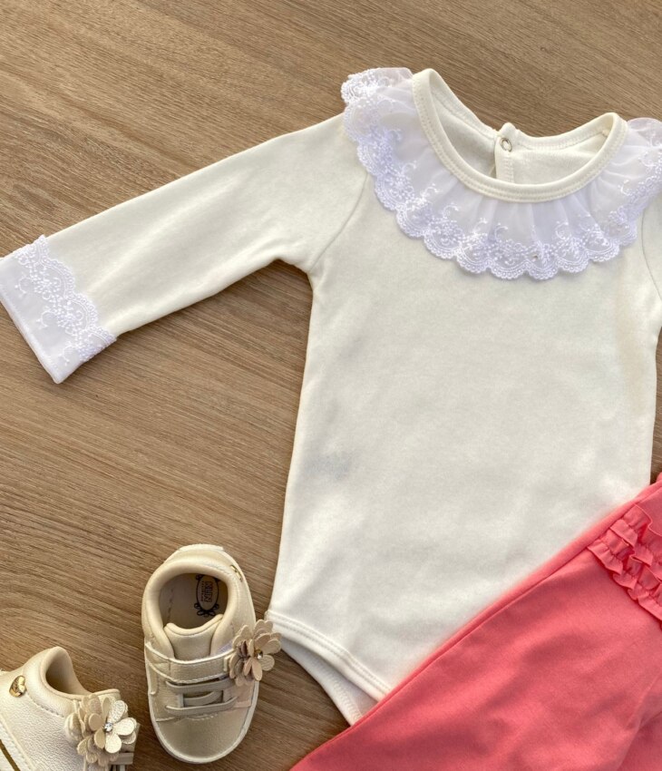 fernandaramoskids com br Body Infantil Feminino Manga Longa com Detalhe Off White 1