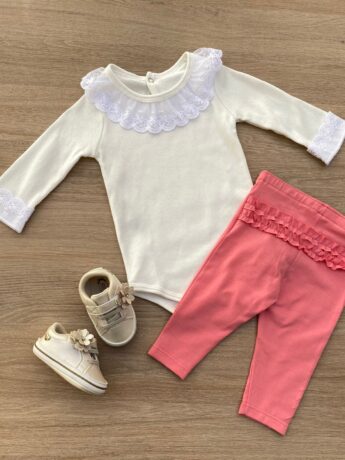 Calça Legging Infantil Cotton com Detalhe Rosa Fernanda Ramos Kids