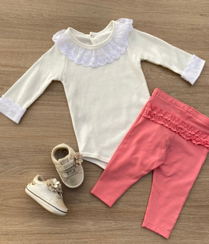 Calça Legging Infantil Cotton com Detalhe Rosa Fernanda Ramos Kids
