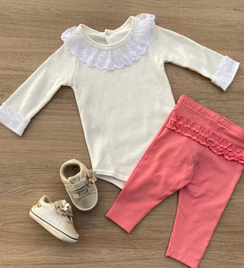 Calça Legging Infantil Cotton com Detalhe Rosa Fernanda Ramos Kids
