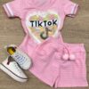 Conjunto Infantil Feminino Blusa Coração Manga Curta e Short Rosa Fernanda Ramos Kids