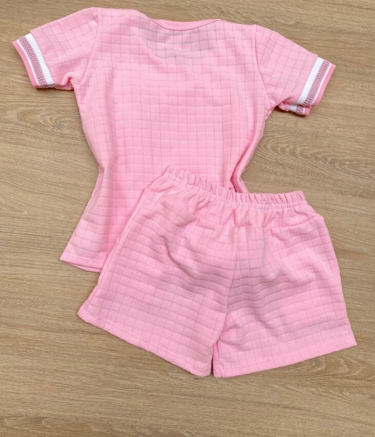 fernandaramoskids com br Conjunto Infantil Feminino Blusa Coração Manga Curta e Short Rosa 3