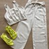 Conjunto Infantil Feminino Blusa Cropped e Calça Pantacourt Cru Fernanda Ramos Kids