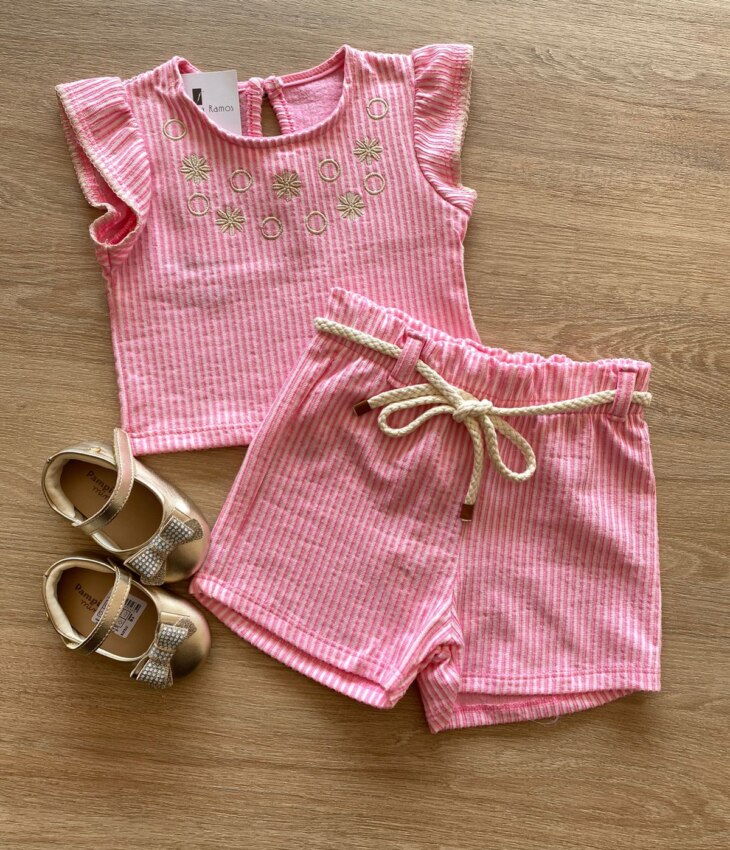 Conjunto Infantil Feminino Blusa Cropped e Short com Amarração Fernanda Ramos Kids