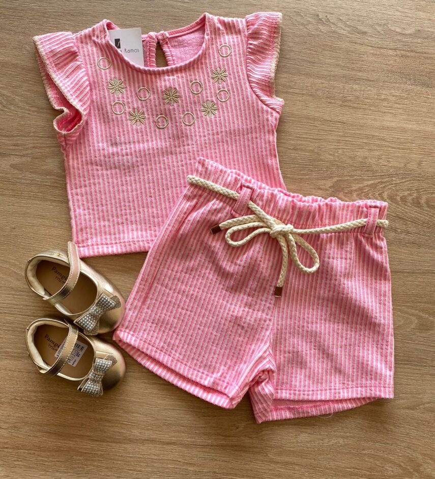 Conjunto Infantil Feminino Blusa Cropped e Short com Amarração Fernanda Ramos Kids