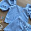 fernandaramoskids com br Conjunto Infantil Feminino Blusa Cropped e Short Saia com Botões Azul 4