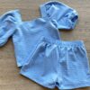 fernandaramoskids com br Conjunto Infantil Feminino Blusa Cropped e Short Saia com Botões Azul 5