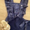 fernandaramoskids com br Conjunto Infantil Feminino Blusa Cropped Estampa e Short Azul Marinho 1