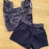 fernandaramoskids com br Conjunto Infantil Feminino Blusa Cropped Estampa e Short Azul Marinho 4