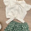 fernandaramoskids com br Conjunto Infantil Feminino Blusa Cropped Nude e Calcinha Poá Verde 1