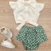 Conjunto Infantil Feminino Blusa Cropped Nude e Calcinha Poá Verde Fernanda Ramos Kids